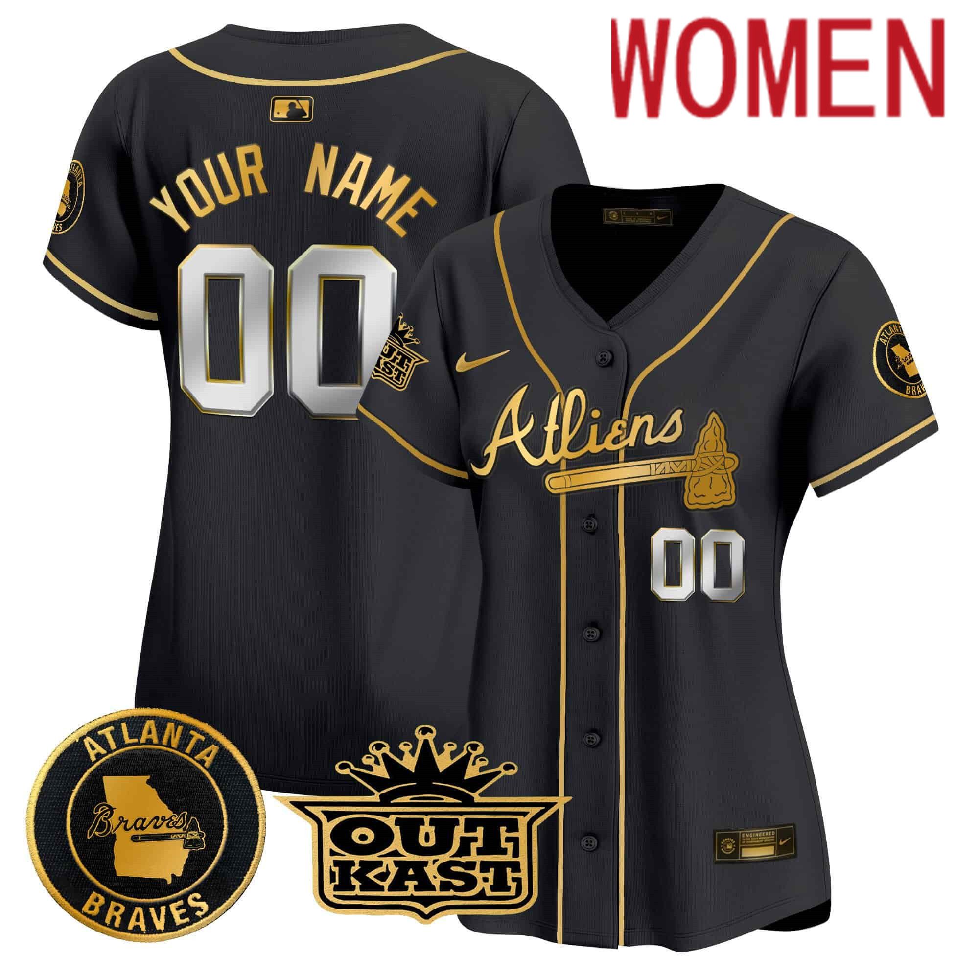 Women Atlanta Braves Black 2024 Nike Atliens Vapor Premier Limited Custom MLB Jersey->customized mlb jersey->Custom Jersey